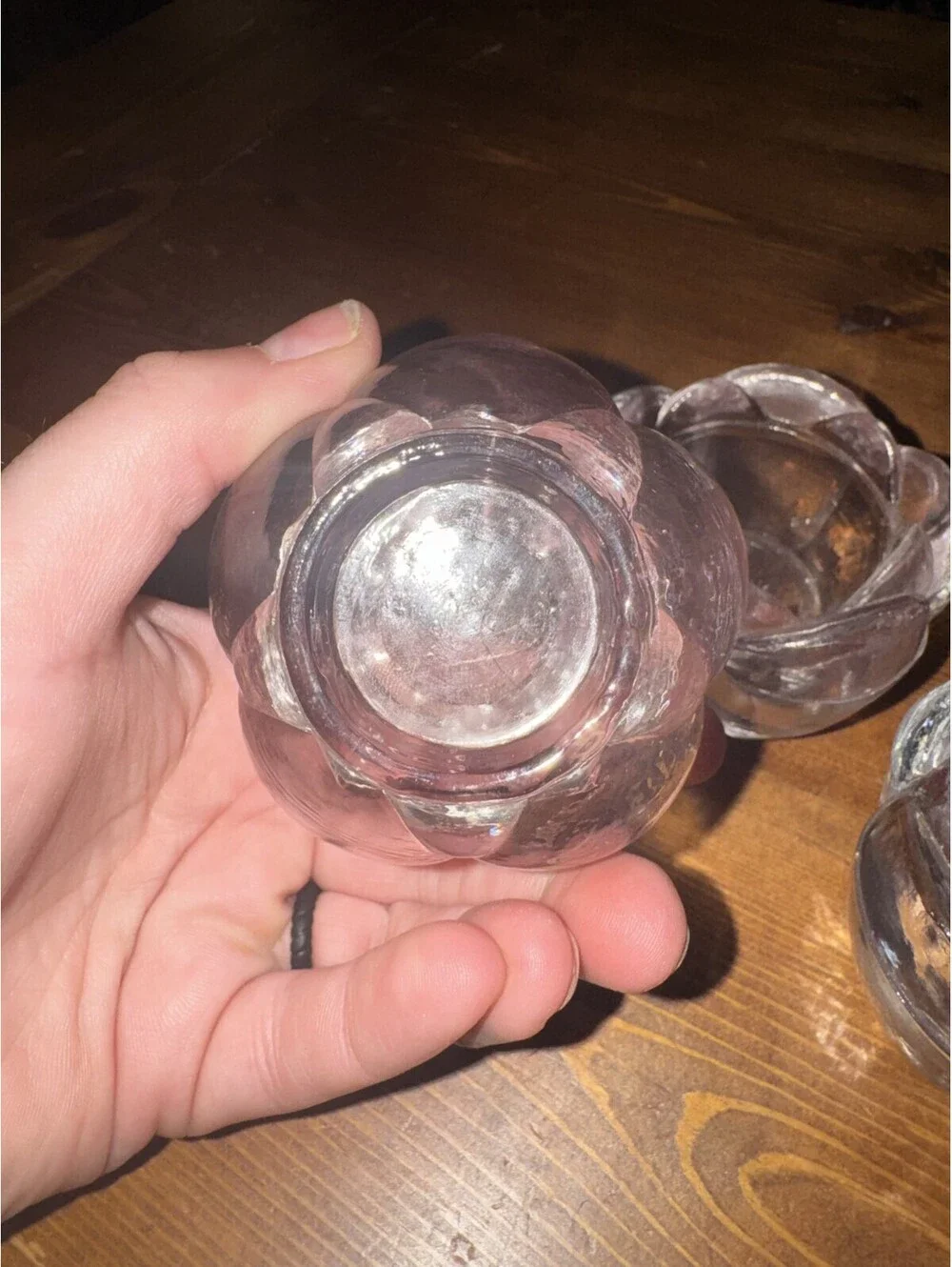 Vintage Pink Glass Lotus Flower Tea Light Votive Candle Holders - Set of 3